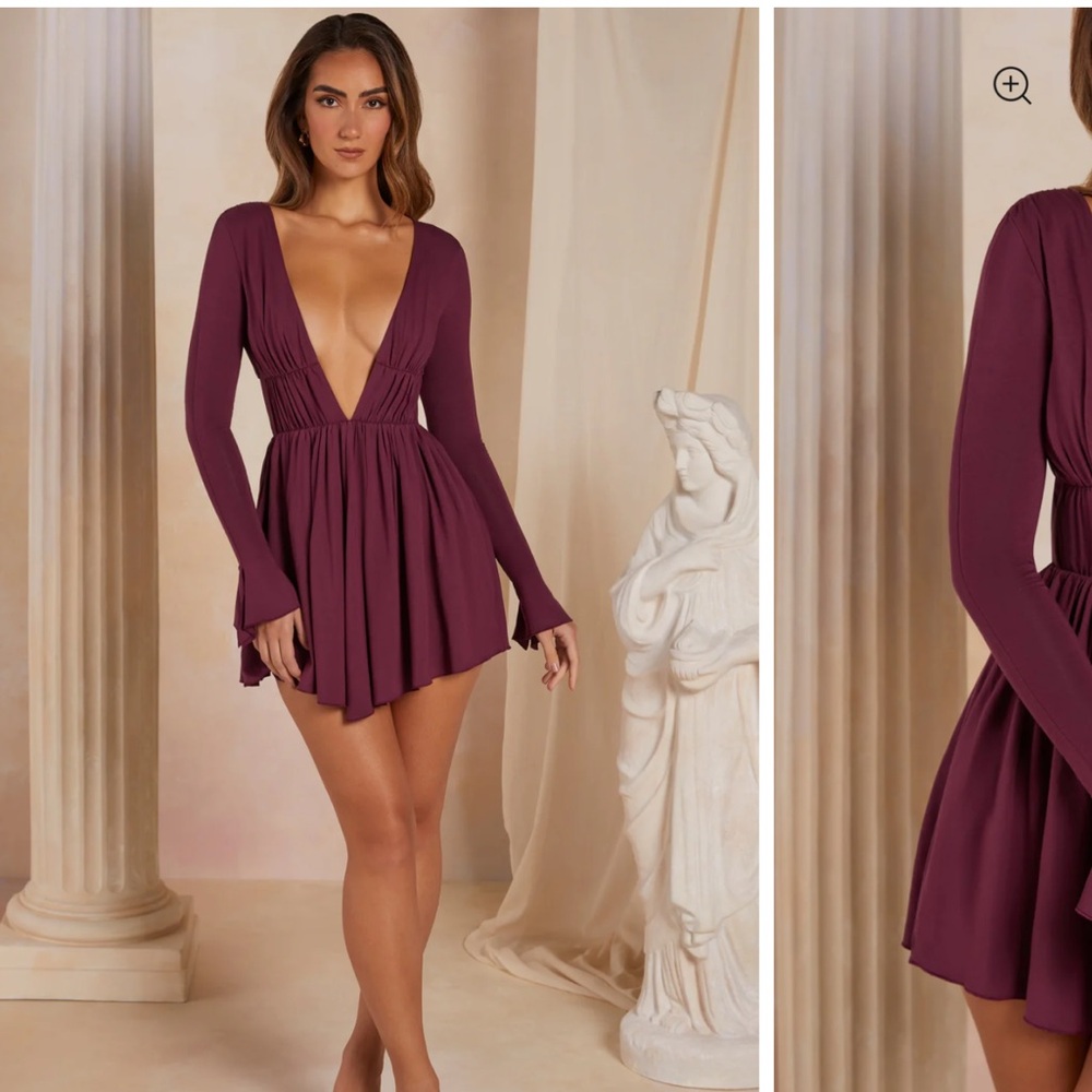 Oh Polly A Line Plunge Dress in Plum